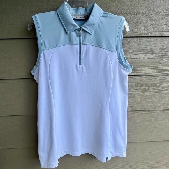 Kjus Tops - KJUS Women Top Blue White 40 L Sport Fit UPF 50+ Polo Sleeveless 38” Bust Golf
